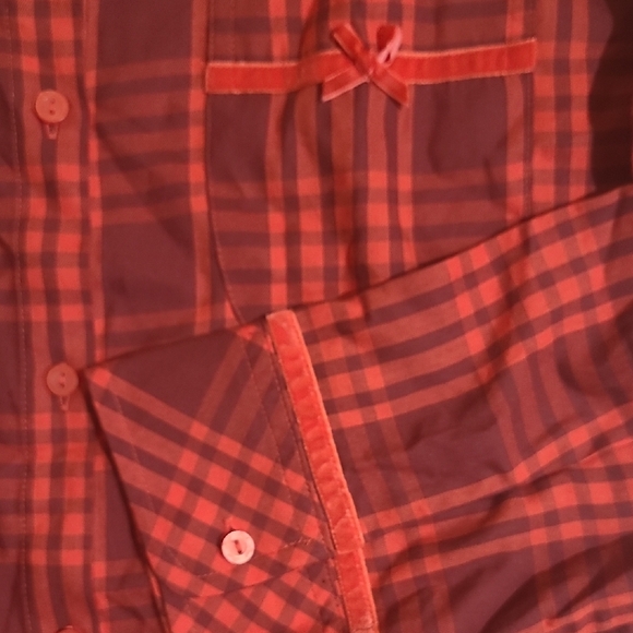 Victoria's Secret PINK Flannel Red Plaid Velvet-Trim Sleepshirt - Picture 3 of 6